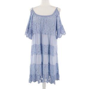 Lace Tiered Ruffle Dress Womens M Light Blue Boho Feminine Cottagecore Romantic